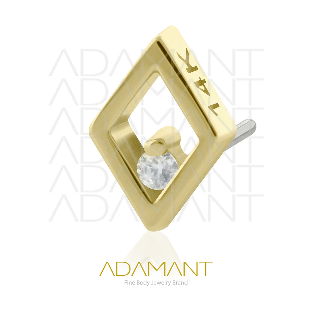 25g, Threadless, 14k Solid Gold Accessory, 4.8mm Pin Size, Rhombus, Prong set, Cubic Zirconia.