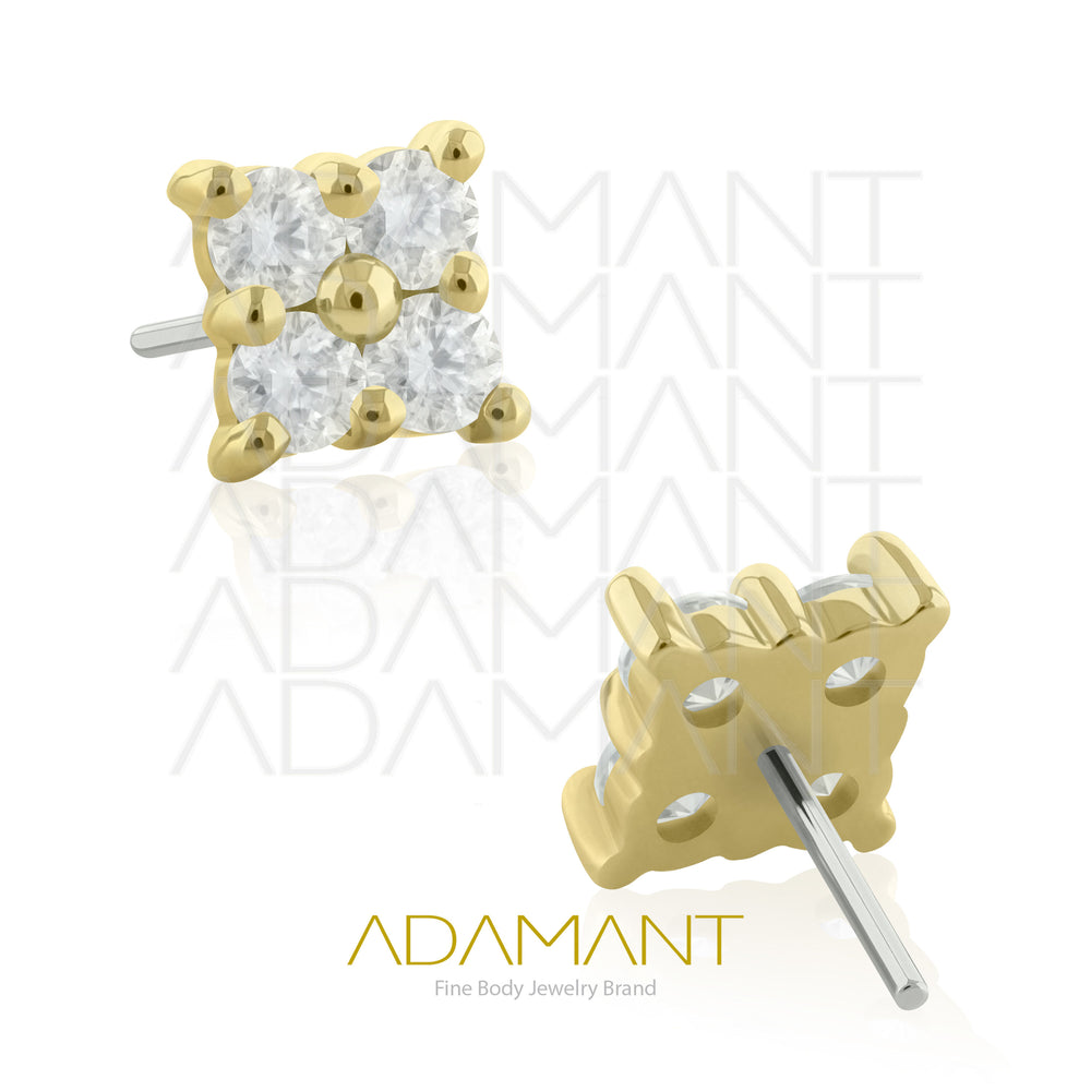 14k Solid Yellow Gold End, Threadless End, Astro Prong setting Cubic Zirconia Top (Only top)//Medical grade Gold end