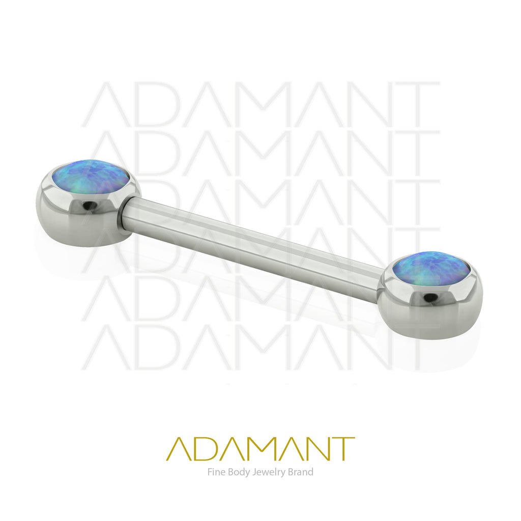 14g, Threadless, Titanium, Nipple Barbell, Front Bezel set, Opal.