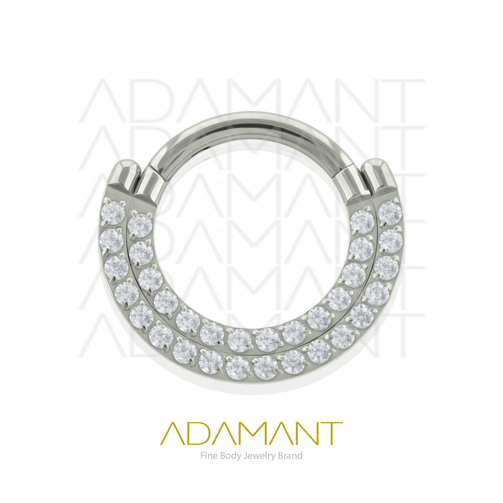 16g, Hinged Ring, Titanium, Double Front Facing, Prong set, Cubic Zirconia.