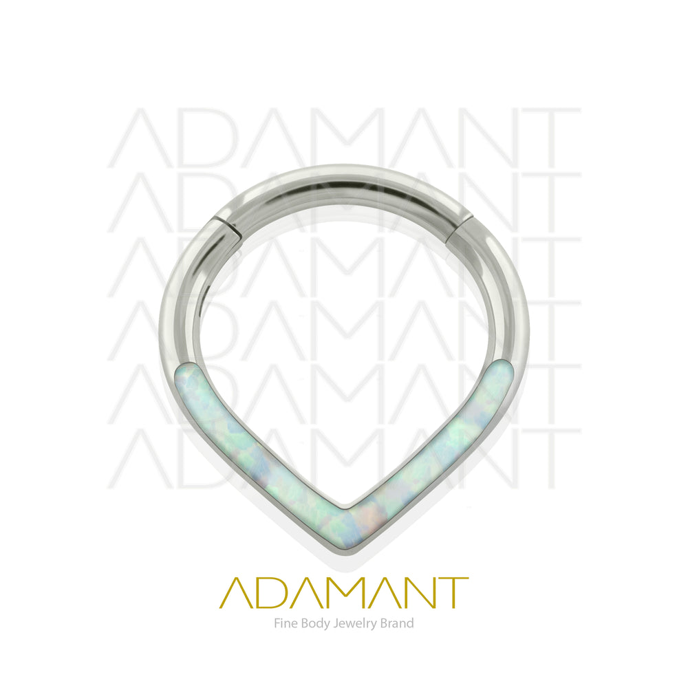 16g, Hinged Ring, Titanium, V Shaped Front Facing, Full Opal.