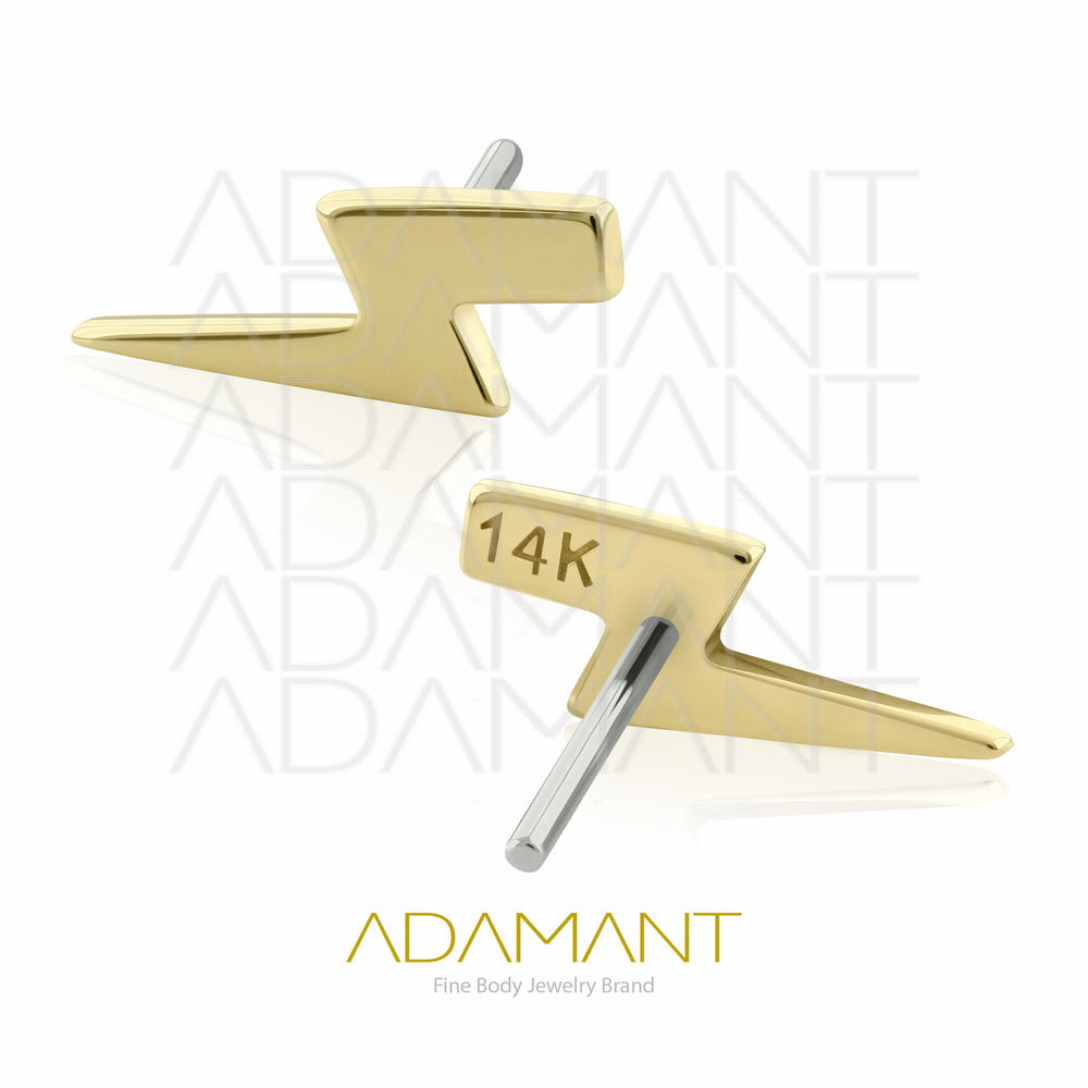 25g, Threadless, 14k Solid Gold Accessory, 4.8mm Pin Size, Thunder.