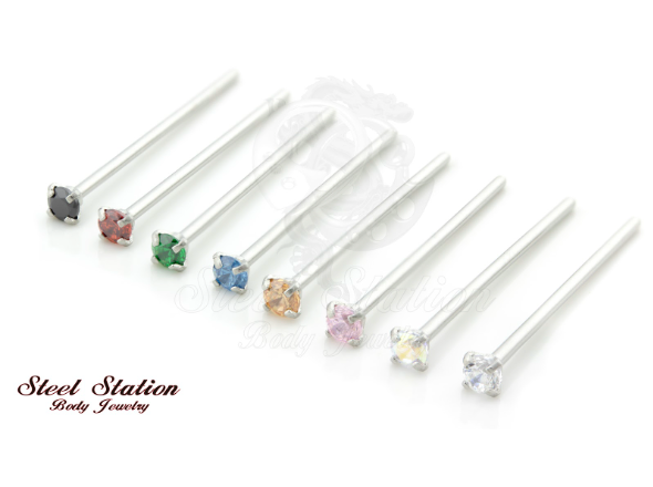 20g, Nostril, Surgical Stainless Steel, Straight Nose Stud, Prong setting, Cubic Zirconia.