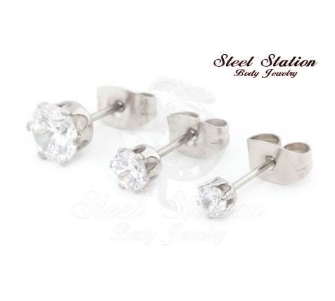 20g, Surgical Stainless Steel, Earrings, prong-set, cubic zirconia.