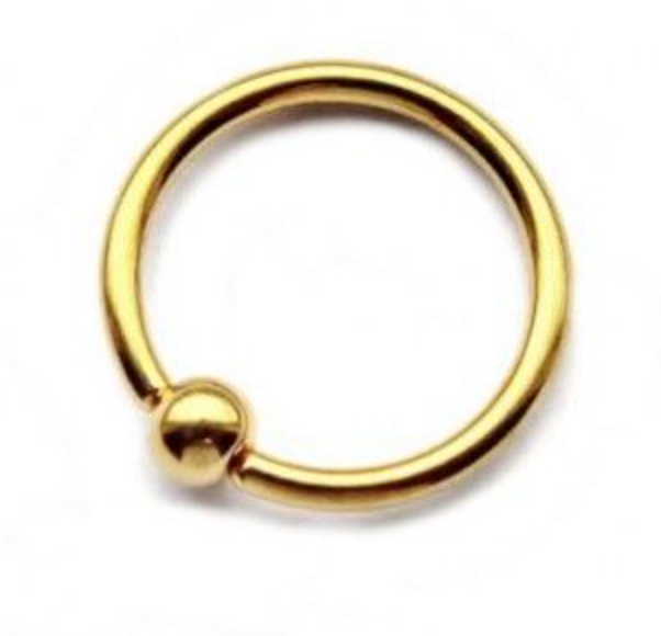 16g CBR, Surgical Stainless Steel Gold, Captive Bead Ring with ball.