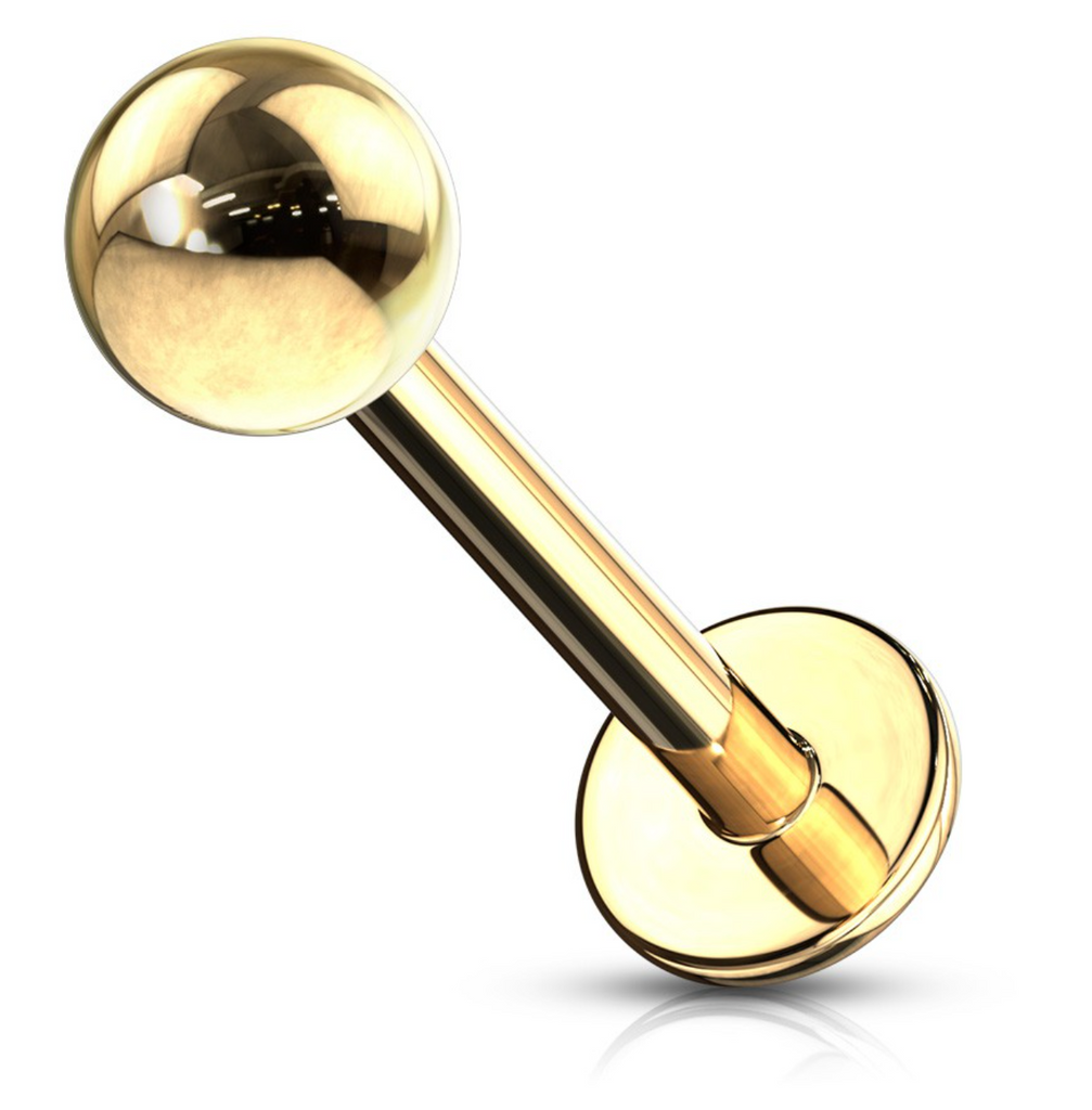 14g - 16g, Internally Threaded, Surgical Stainless Steel Gold, Labret with ball