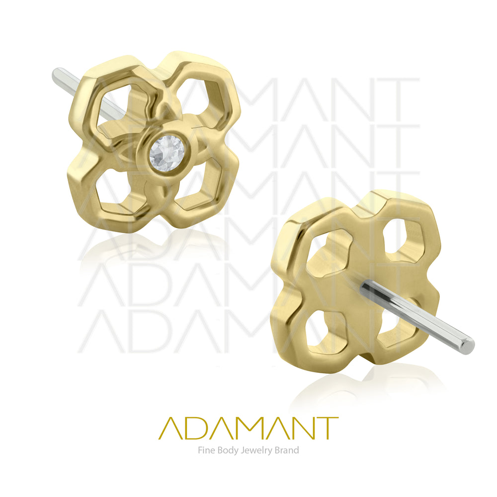 25g, Threadless, 14k Solid Gold Accessory, 4.8mm Pin Size, Four hexagon, Prong set, Cubic Zirconia