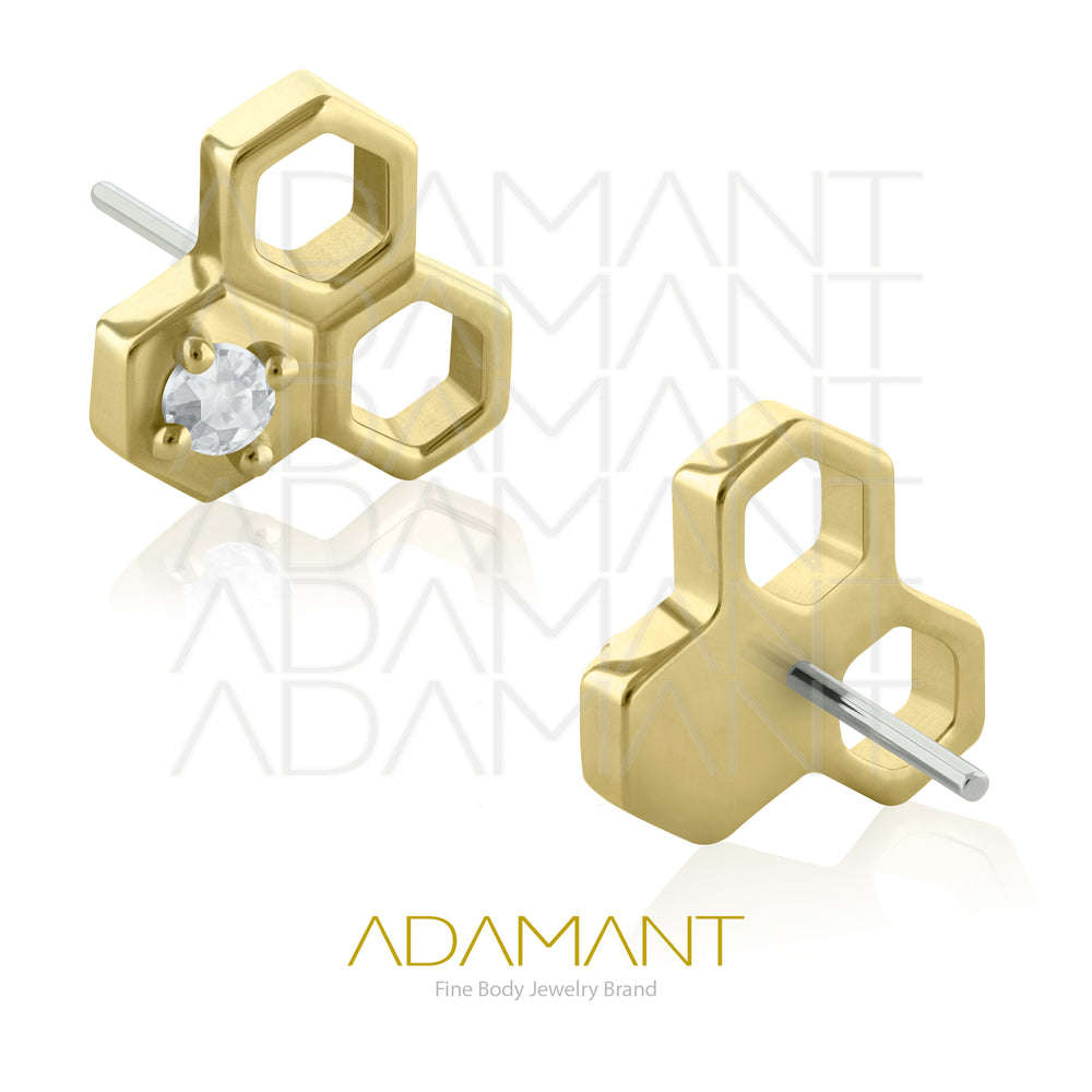 25g, Threadless, 14k Solid Gold Accessory, 4.8mm Pin Size, Honey comb, Prong set, Cubic Zirconia