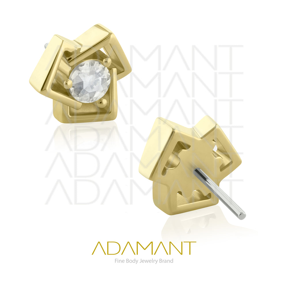 25g, Threadless, 14k Solid Gold Accessory, 4.8mm Pin Size, Triple Square, Prong set, Cubic Zirconia