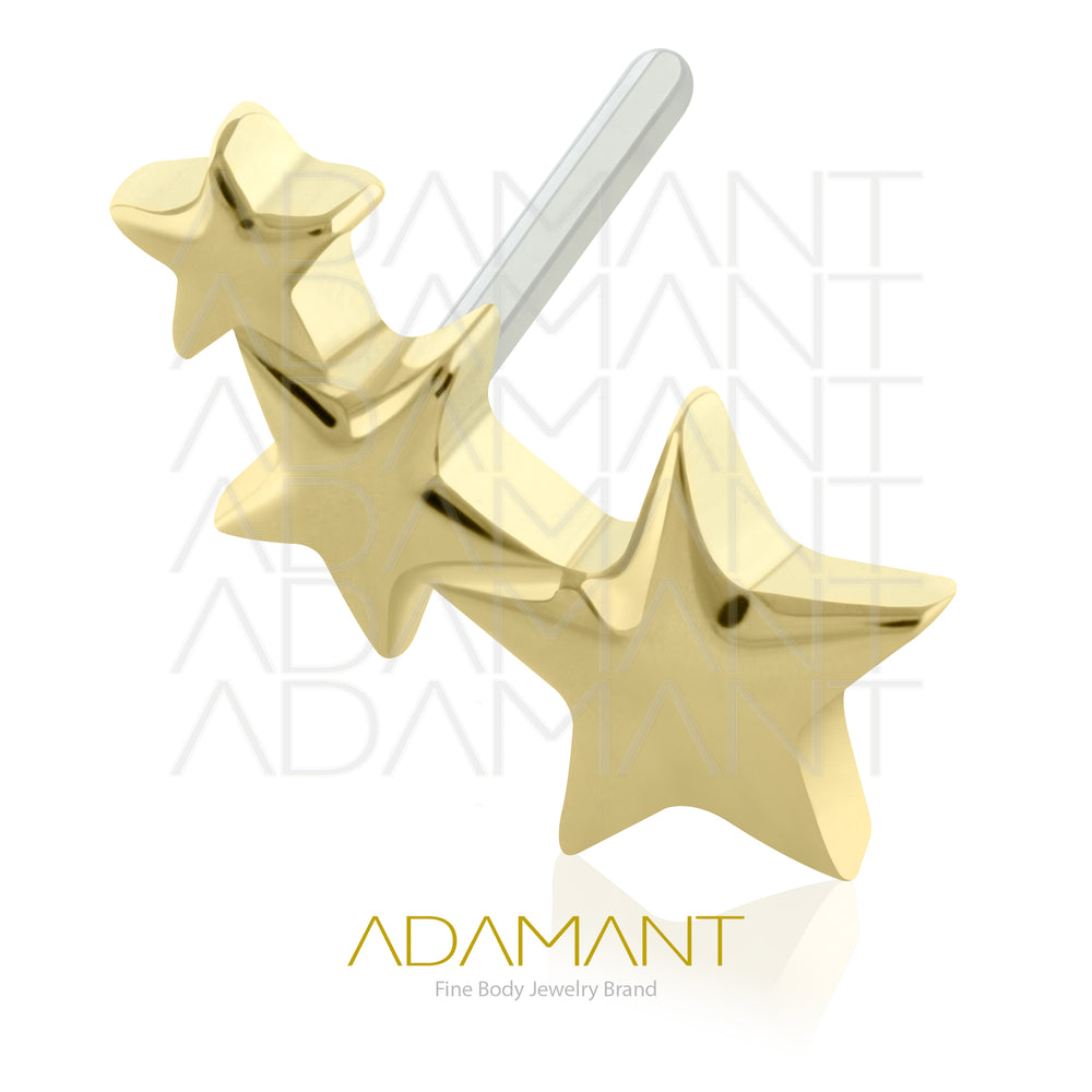 25g, Threadless, 14k Solid Gold Accessory, 4.8mm Pin Size, Triple star.
