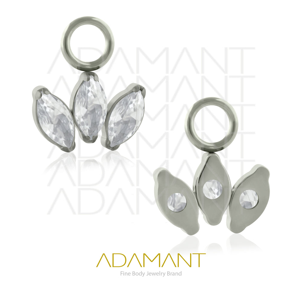 Implant Grade Titanium Hanger, Triple Marquise, Prong Set, Cubic Zirconia